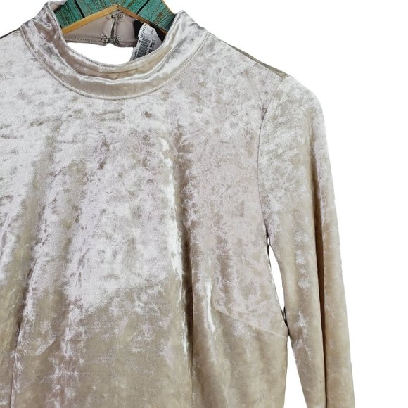Lulus Oh, Behave! Beige Velvet Bodycon Long Sleeve Dress Crushed Velvet , Sz L - Picture 5 of 12
